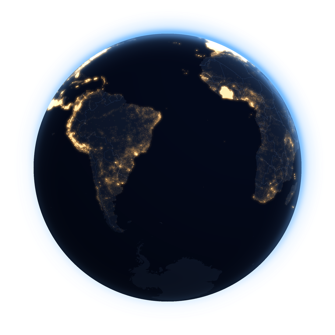 La Tierra de noche con América Latina iluminada